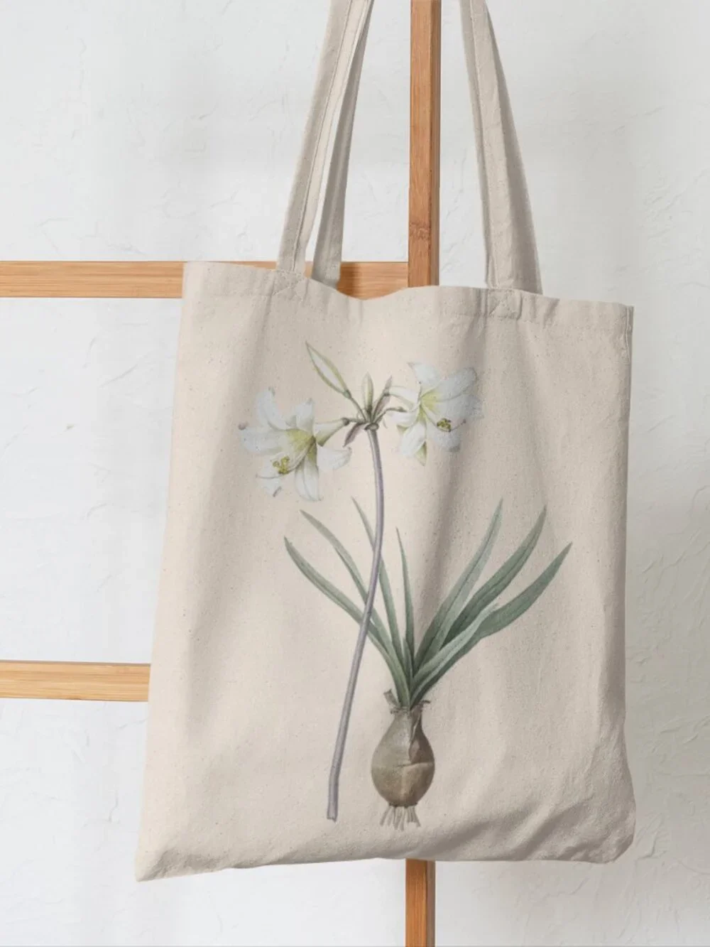 Belladonna Lily Vintage Floral Print Graphic Canvas Tote Bag